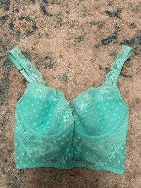 Victoria's Secret Dream Angels turquoise polka dot lace corset bra